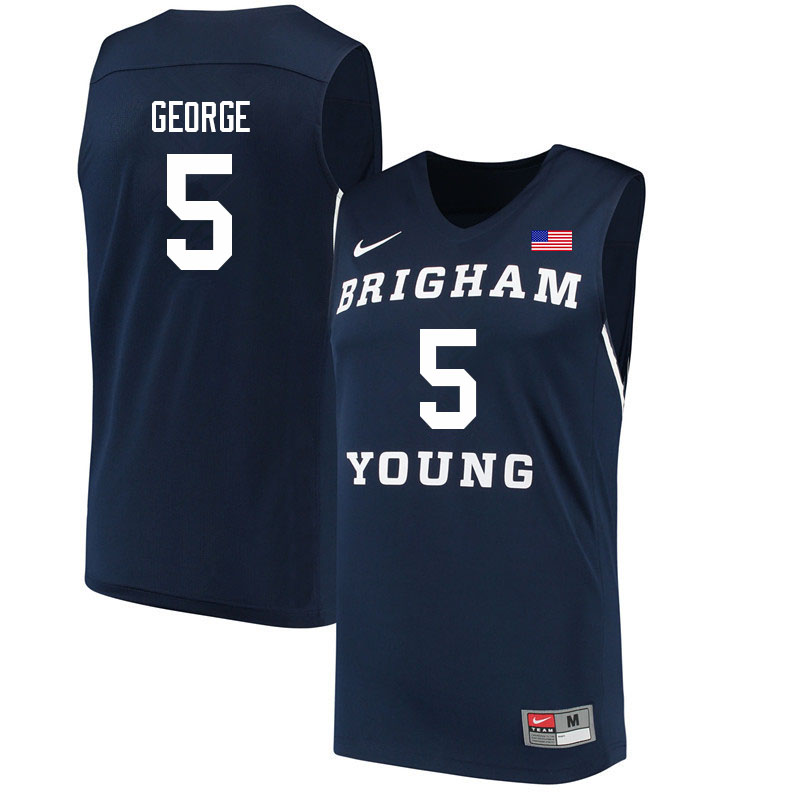 Men #5 Gideon George BYU Cougars College Basketball Jerseys Sale-Navy